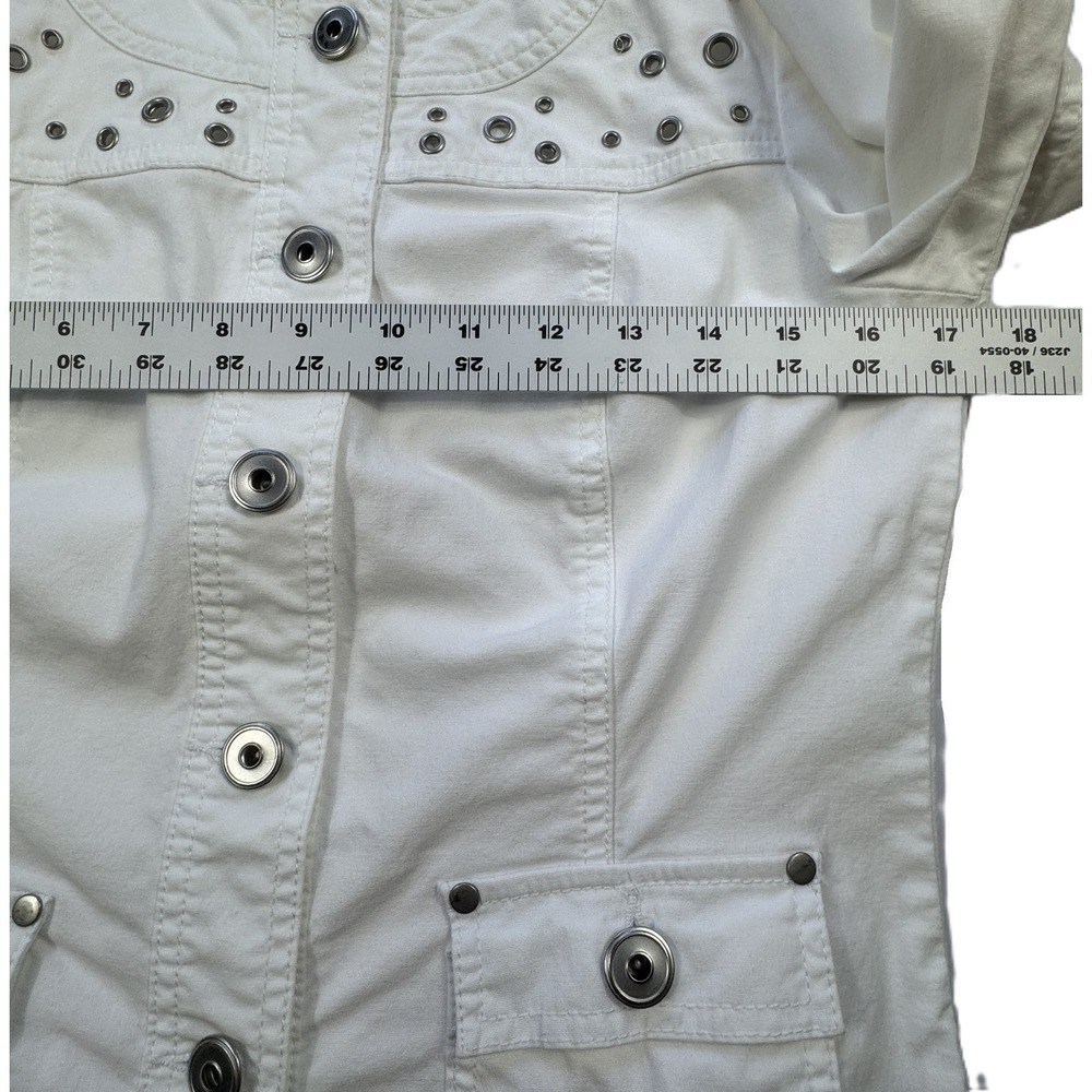 Baccini White Grommet Jacket‎ Womens Petite Medium PM Cotton Stretch Lightweight - Picture 10 of 13